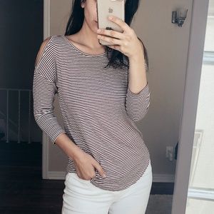 Striped cold shoulder detail hi-low top